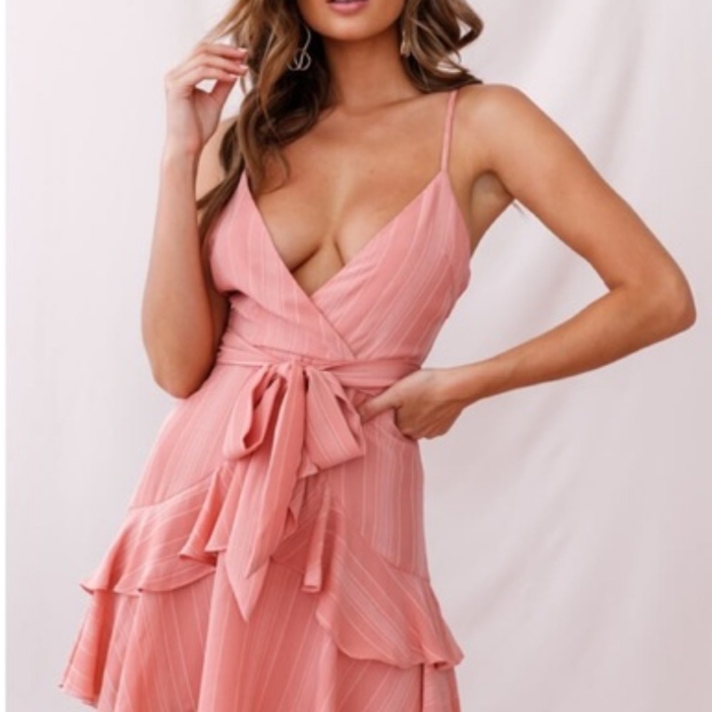 Blue Rain Blush Pink Ruffle Mini Dress